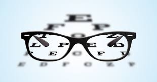 Letters on eye chart with glasses sitting on top